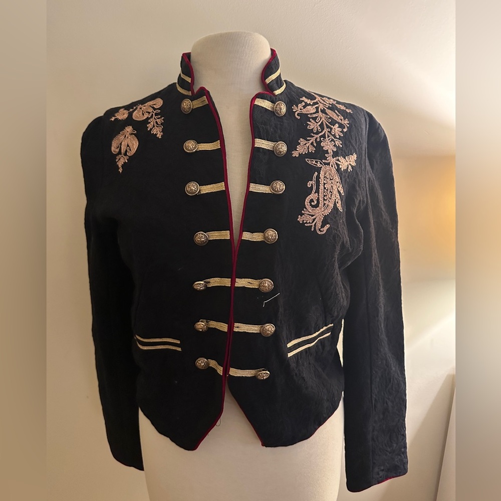 Free People Black and Gold Embroidered Blazer